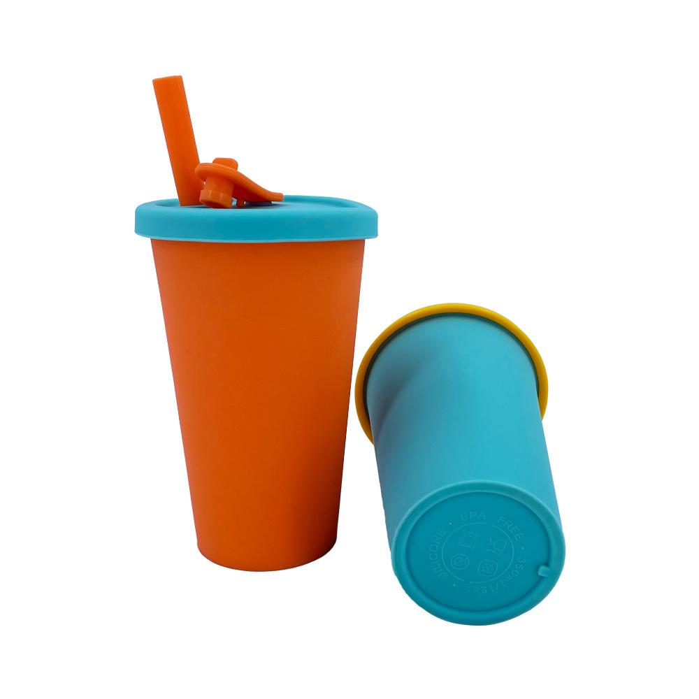 Reusable Edible Silicon Milky Tea Cup with Straw for Kids Drop Resistant Eco Friendly Handy Water Bottle