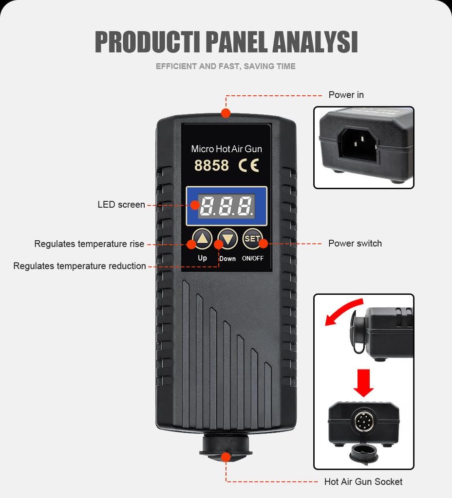 JCD 8858 Micro Hot Air Gun 750W Rework Soldering Station LCD Digital Hair Dryer For Soldering 110V Heat Gun Welding Repair Tools