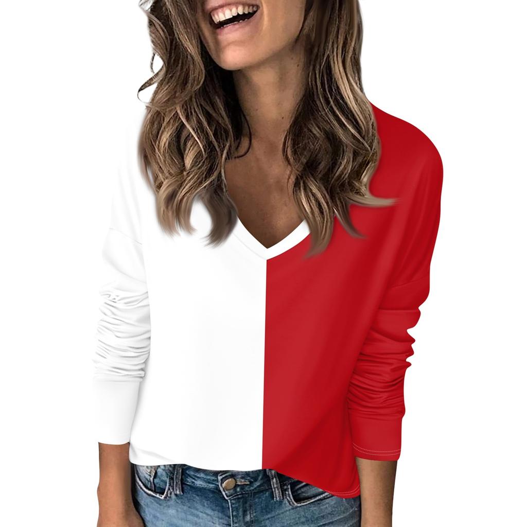 Женская футболка с принтом, с заниженной линией плеч, с длинным рукавом, повседневная, выходного дня, модная, базовая, с V-образным вырезом, обычная, топ