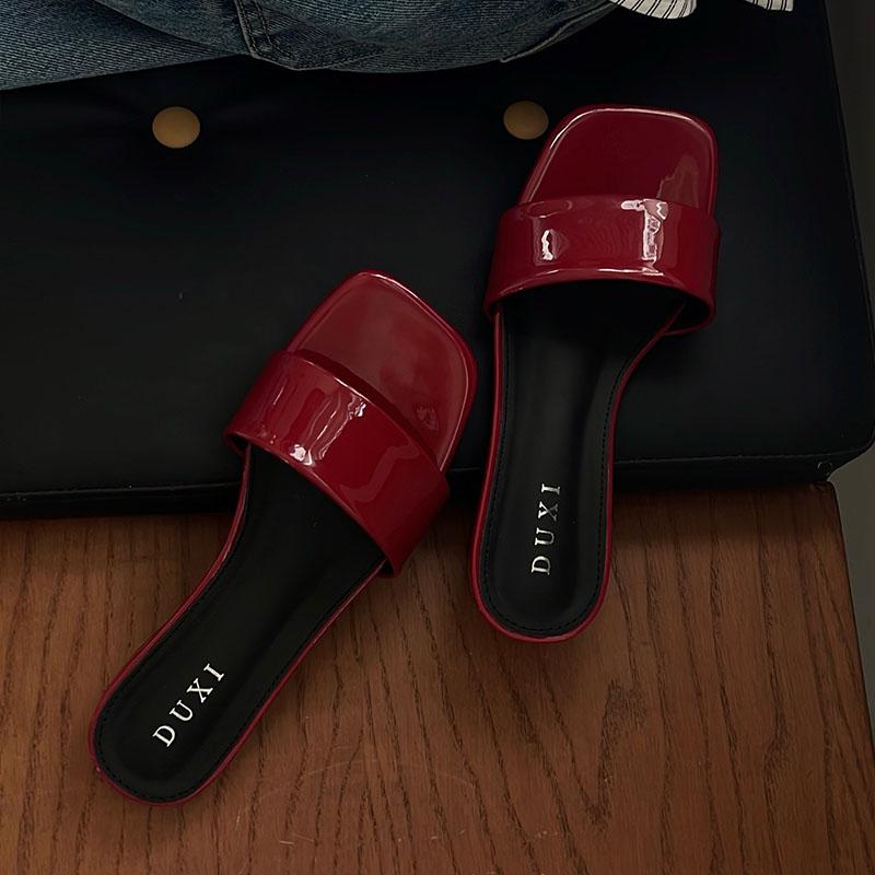 Fashion Fashion Square Toe Ladies Flats Slippers Shoes Casual Female Summer Beach Slides Women Flats Slippers Sandals Shoes