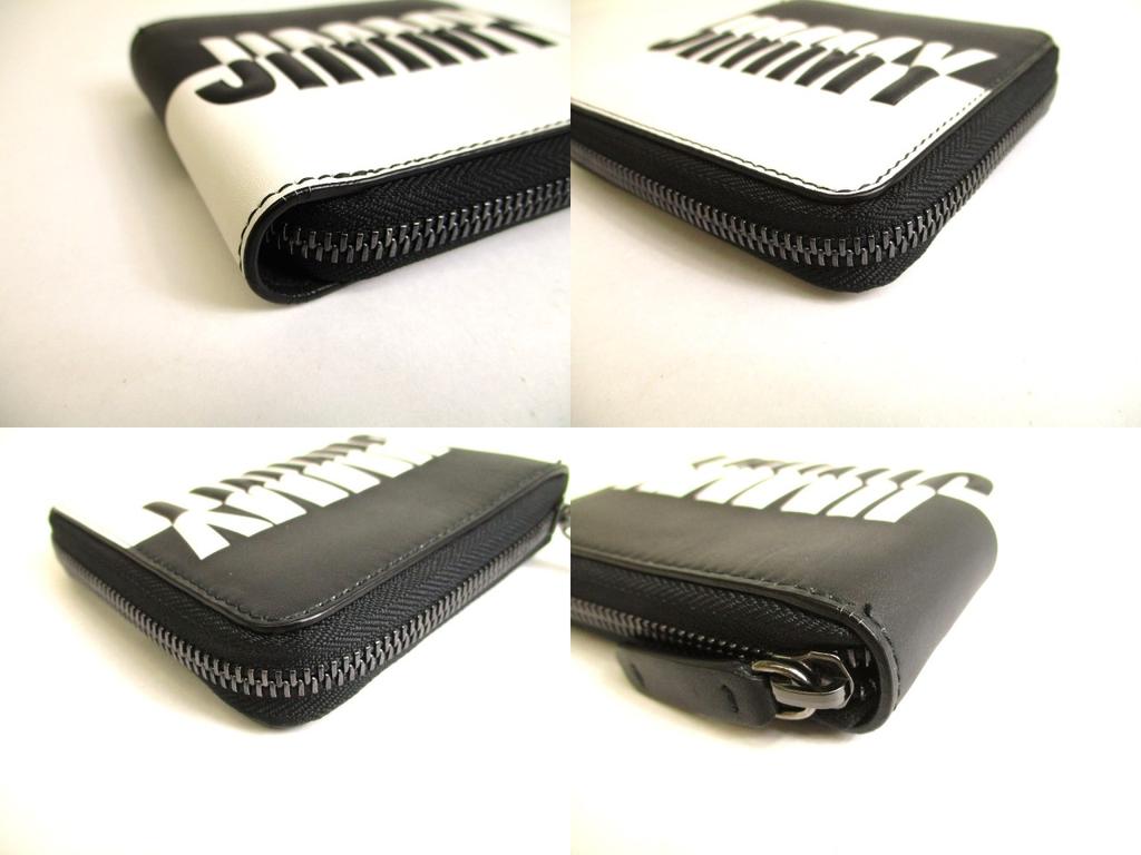 Authentic Jimmy Choo Black White Leather Bifold Wallet Compact Wallet Lawrence #9752 Refurbished