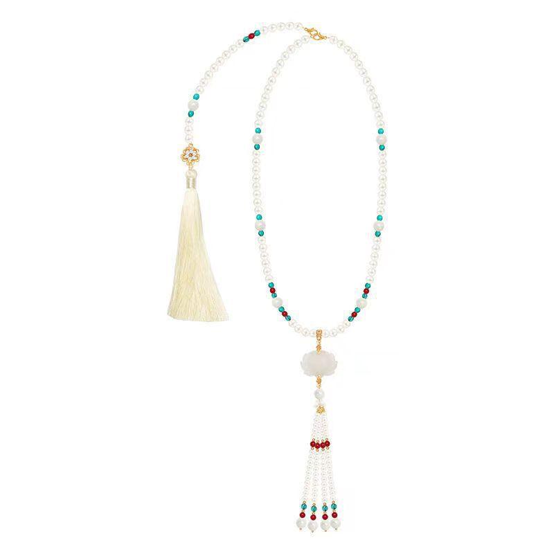 Ming dynasty necklace, ancient-style accessories, long tassels at the back, tassels, vintage palace yingluo, Tang-style Hanfu accessories, soft