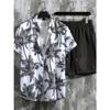 Coconut Tree Print Men's Short-sleeved Shirt And Beach Shorts Set Summer Everyday Men's Casual Shirt And Beach Pants