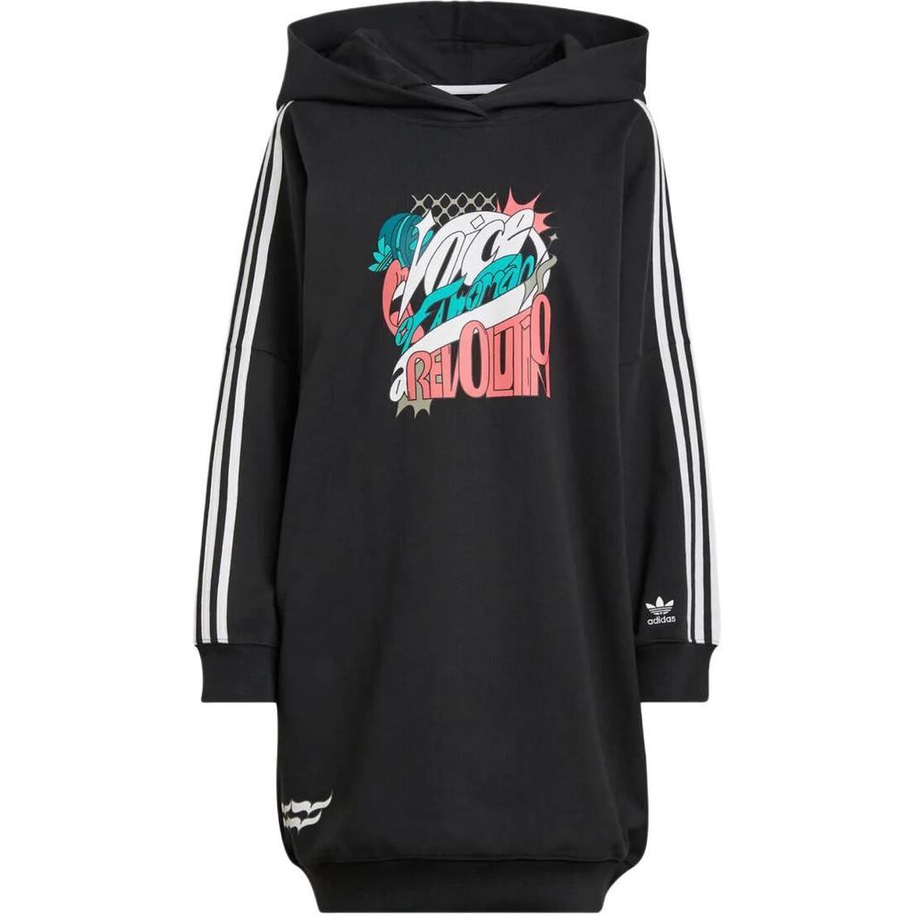 adidas Оригинальные Платья с Длинным Рукавом Женские Черные с Капюшоном Умеренной Средней Длины HT4945
