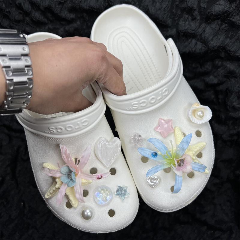 Дырокол в виде морской ракушки, подвески для обуви DIY, украшения для летних сандалий и шлепанцев из лавового камня и морских звезд, подарки для женщин
