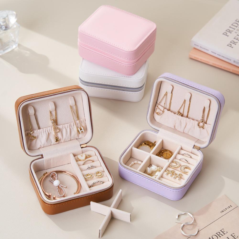 Чехол-органайзер для сережек и колец на молнии, однотонный, портативный, для хранения украшений, для путешествий
