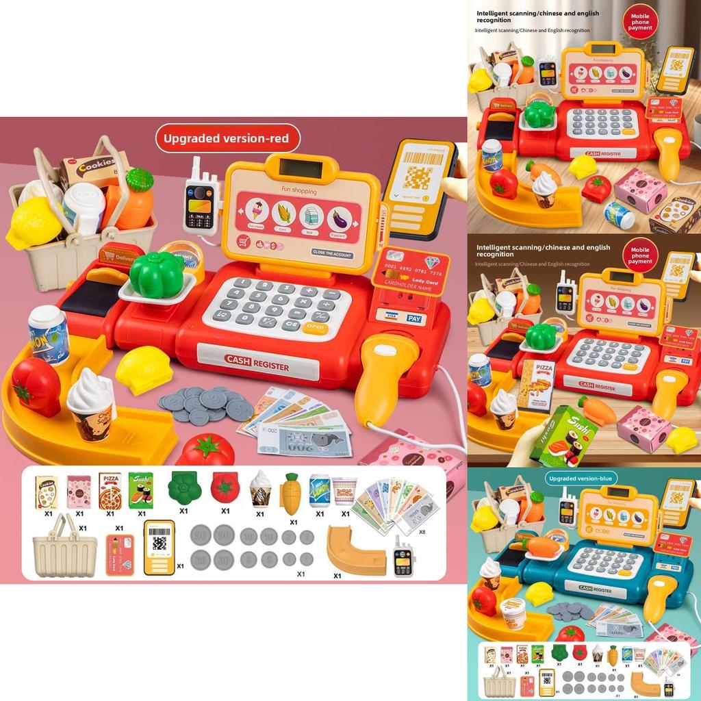 Пластиковая интерактивная игрушка кассовый аппарат для детей с мигающим светом и питанием от батареек
