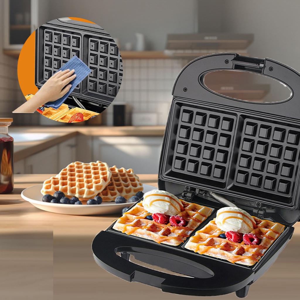 Waffle Maker Stainless Steel Nonstick Portable Electric Waffle Iron Breakfast Machine for Home Snacks Black