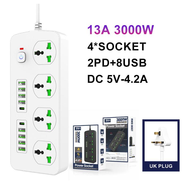 2500W/3000W Power Strip 2M Universal Extension Cord Socket 3/4/6 WAY UK Plug Fast Charging Power Board