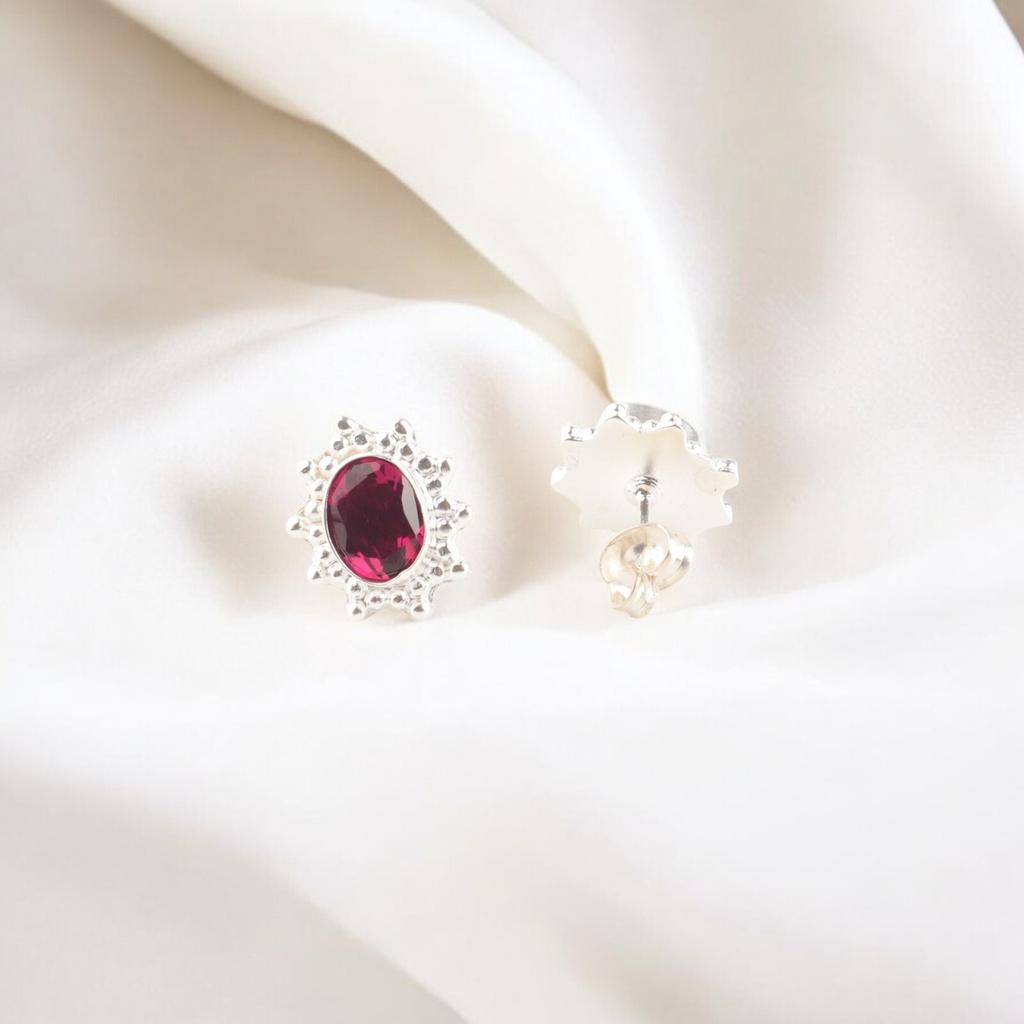 Pink Rubellite Gemstone 925 Sterling Silver Jewelry Stud Earrings For Women Gift EE-151-11
