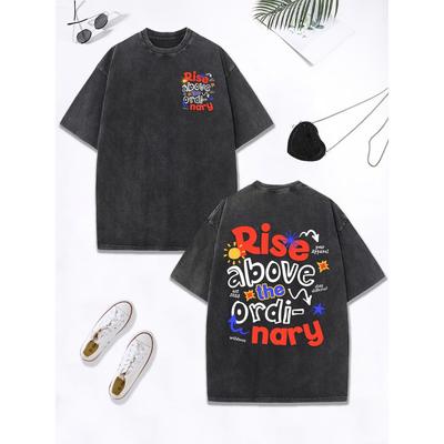 Поднимитесь над обыденностью Принтованные выстиранные футболки Женские хлопковые топы оверсайз С круглым вырезом Потертая футболка Уличная одежда