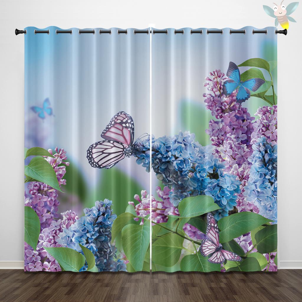 2 шт. штор с принтом в виде бабочек и цветов для декора в стиле лофт, спальни, гостиной