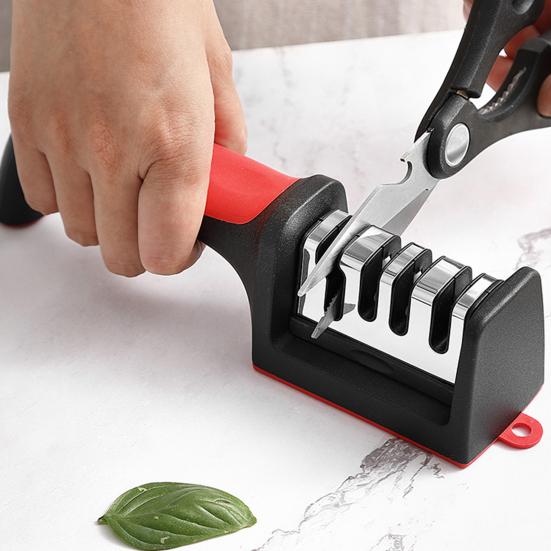 Kitchen Cutter Sharpener with 45720 Grooves Tungsten Steel Sharpener with Plastic Handle Multifunctional Manual Grinder for Scissors