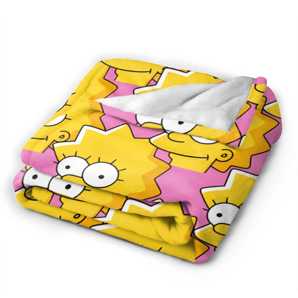 S-Simpsons Lisa Yellow Star Pattern Blankets Quality Soft Cozy Bedding Throws Winter Picnic Couch Bed Funny Bedspread
