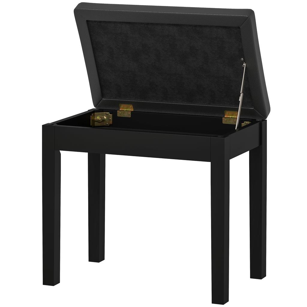Piano Bench, Faux Leather Cover, Tufted Buttons, Storage, Wooden Legs, Black
