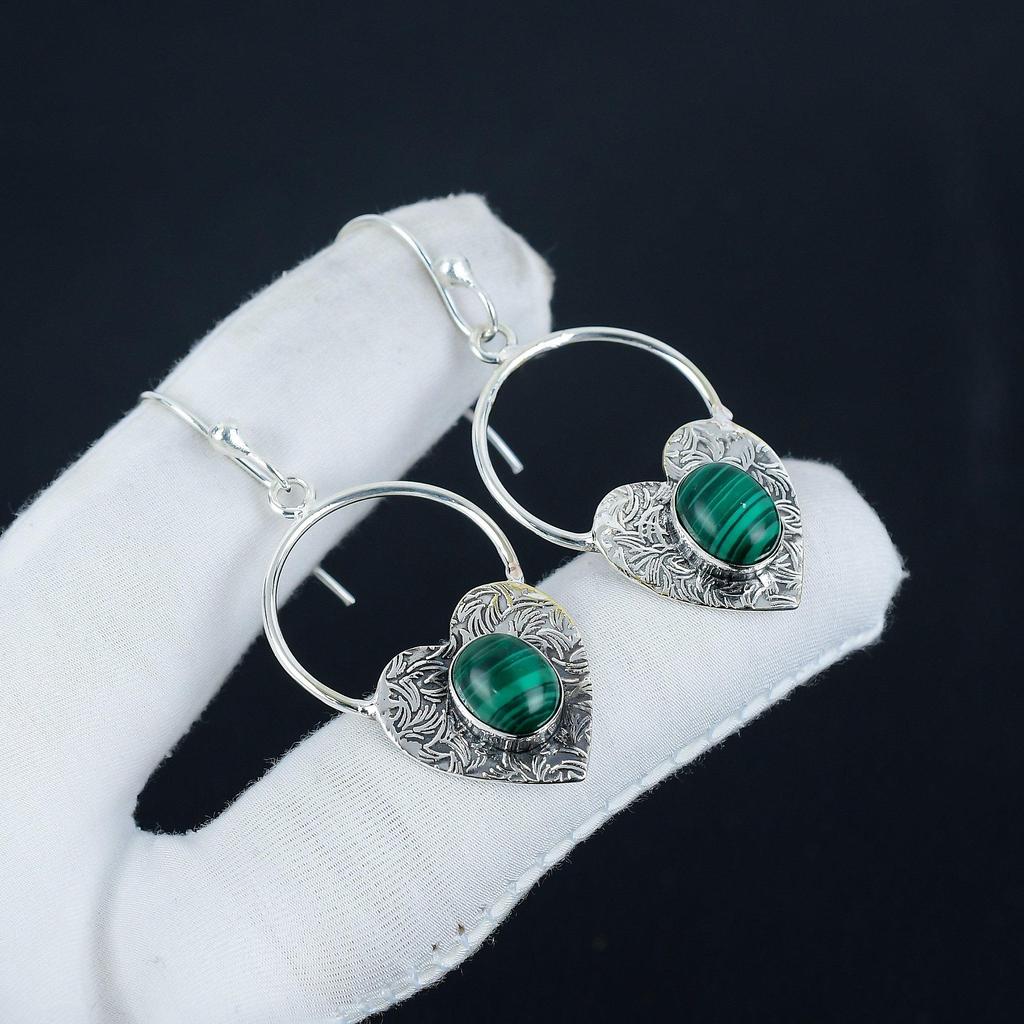 Серьги в форме сердца из натурального малахита, серьги из стерлингового серебра 925 пробы, серьги-подвески из серебра ручной работы в стиле бохо, подарок на Пасху