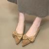 Pointed Bow Suede Low Heel Temperament Light Mouth Single Shoes Women's 2025 Autumn New Versatile One-pedal Commuter Shoes