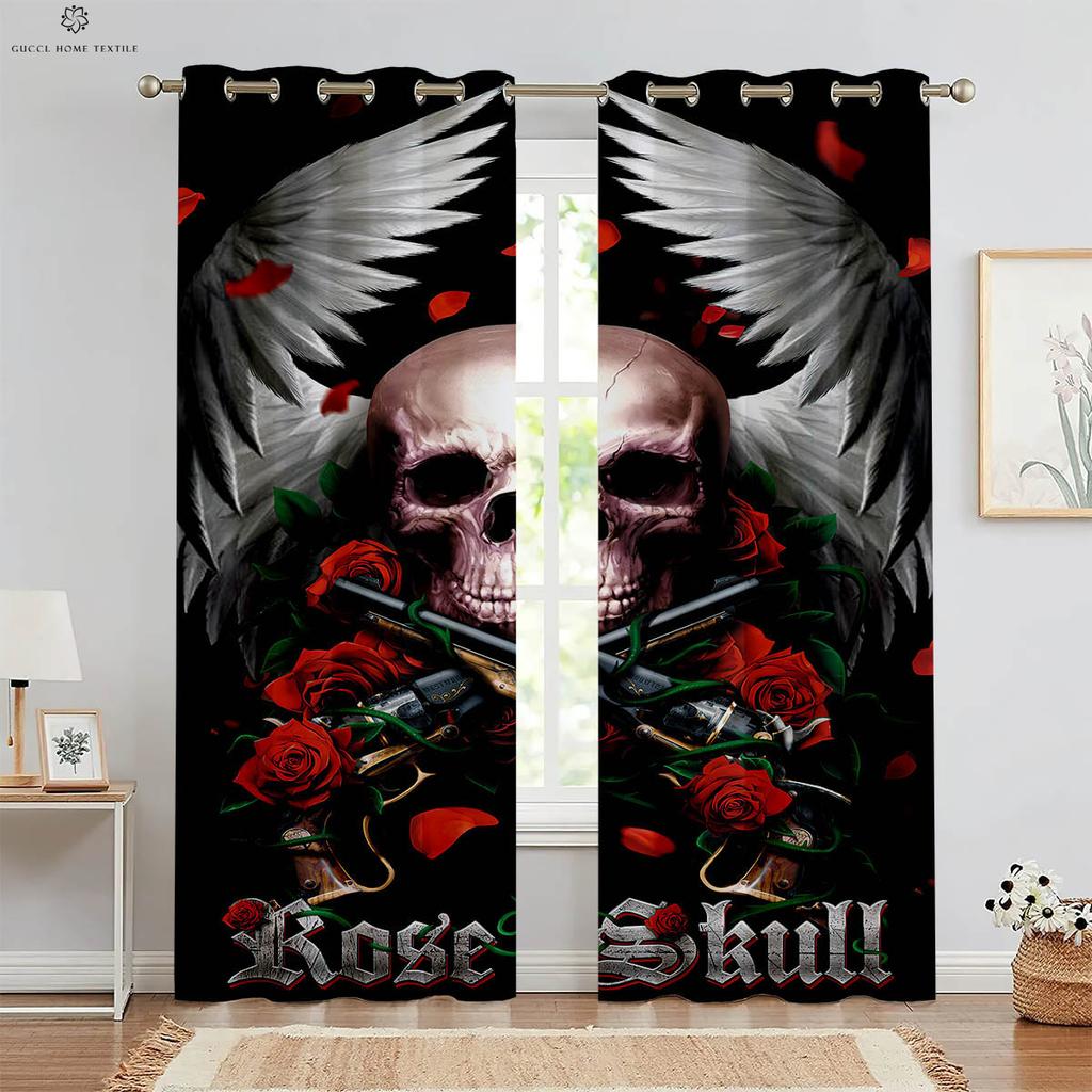 3D-печатные шторы на Хэллоуин, ужасный череп, цветочное оформление окна, спальня, гостиная, ресторан, 2 предмета