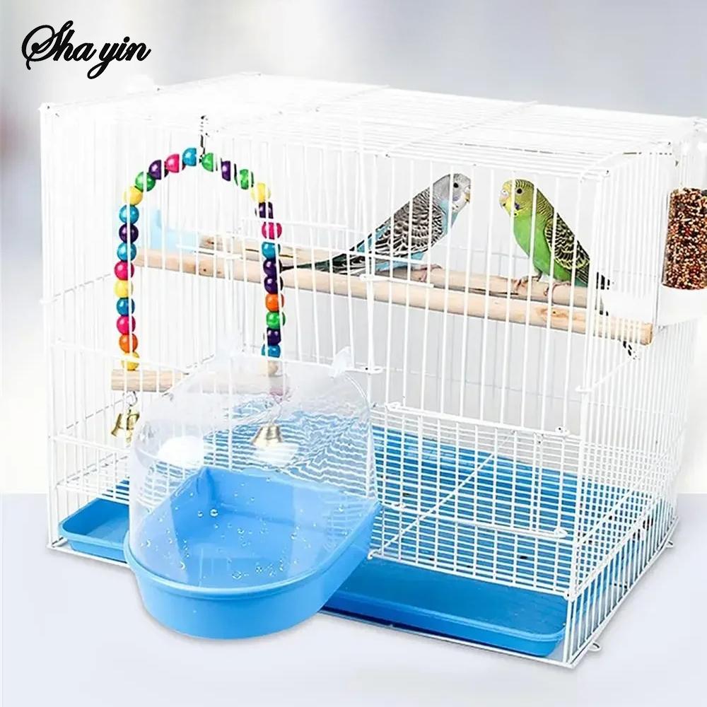 Plastic Bird Water Bath Box Bathtub Parrot For Parakeet Hanging Bowl