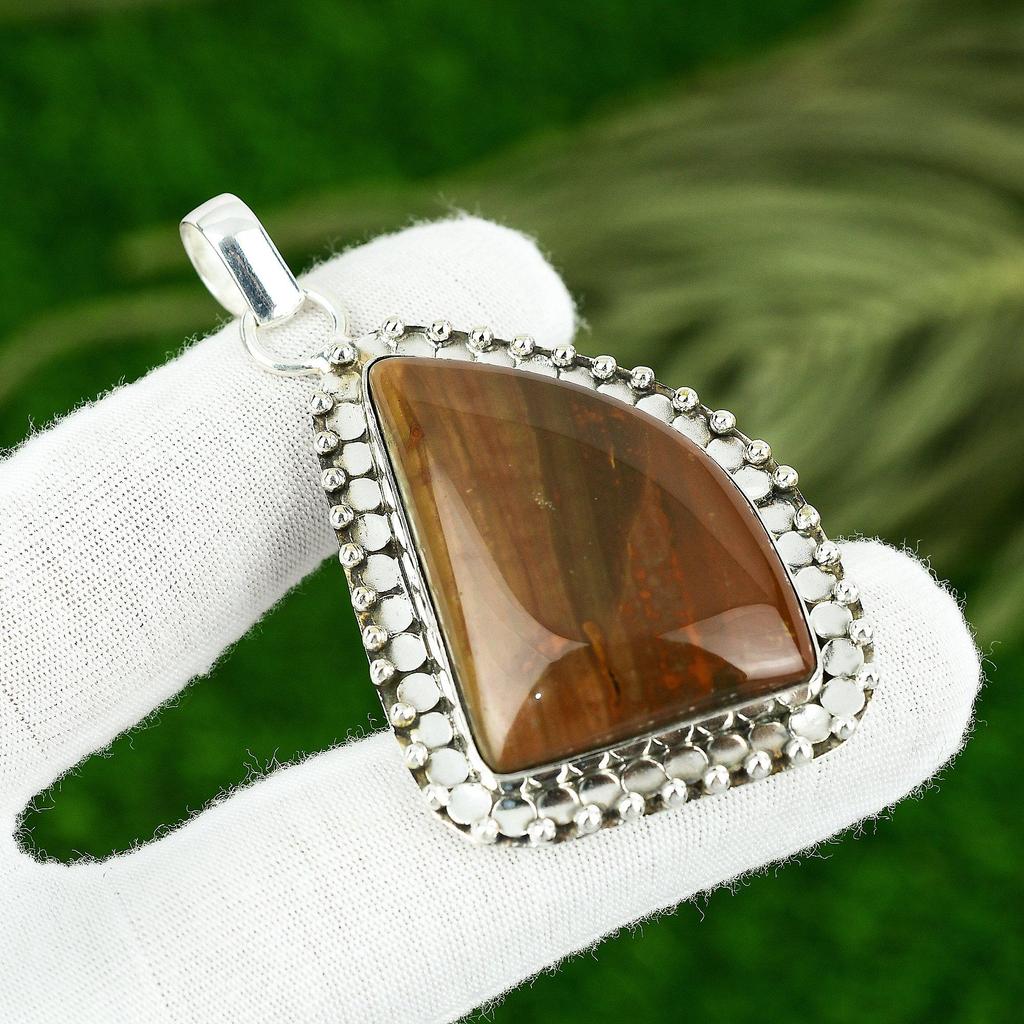 Natural Red Snakeskin Jasper Gemstone Pendant 925 Sterling Silver For Girls