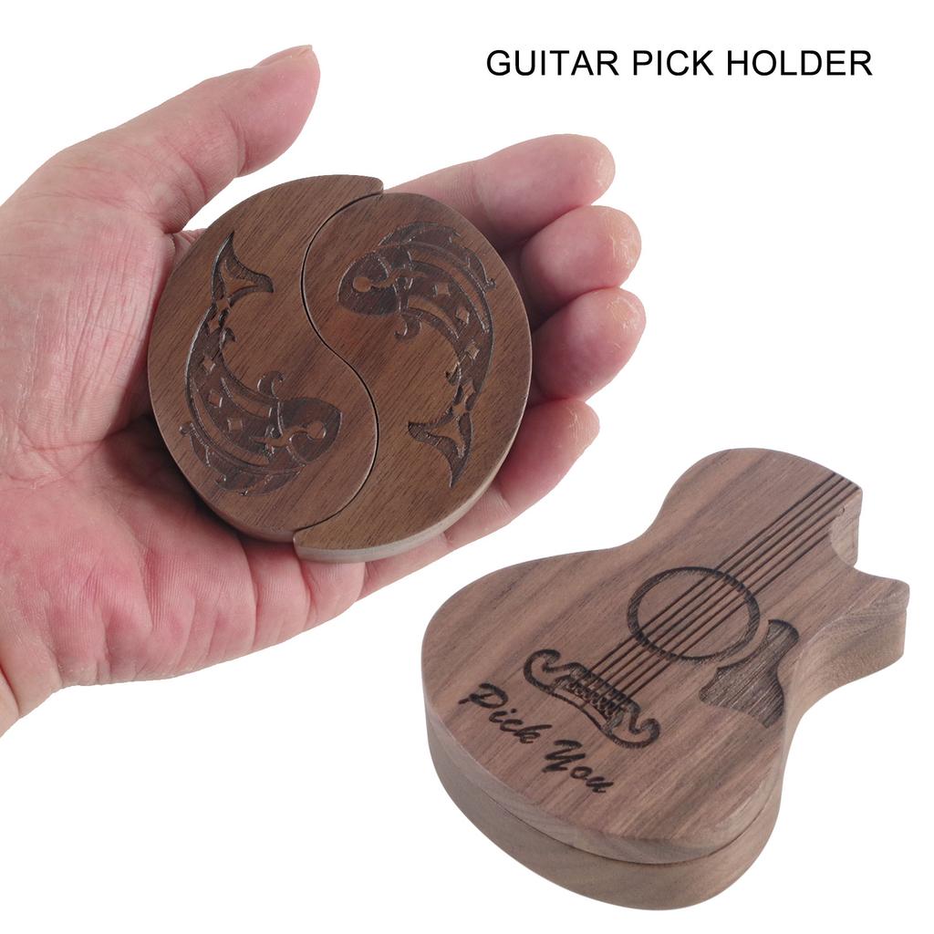 Wood Guitar Pick Storage Box Container Portable Guitar Pick Box Holder Rotating Open Guitar Pick Collector Birthday Gift