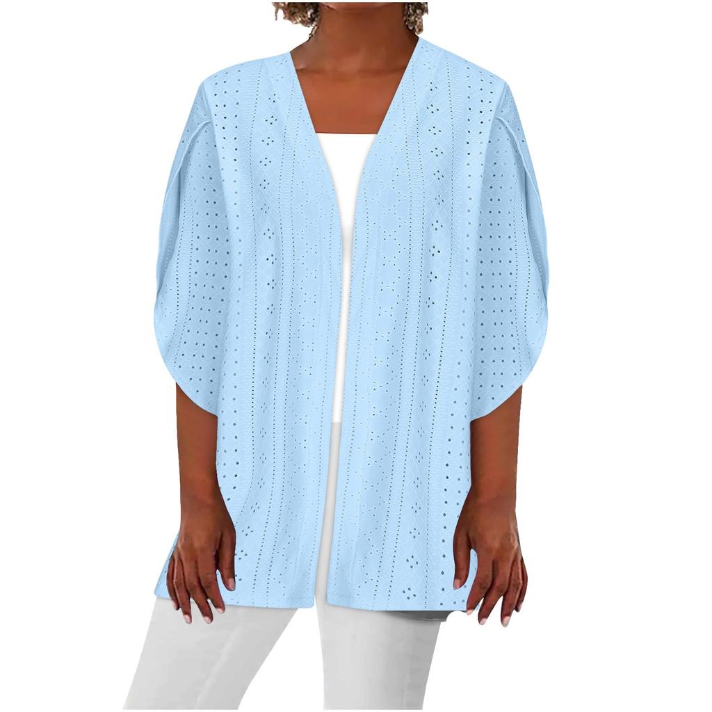 Женская повседневная модная однотонная тонкая свободная куртка-кардиган с рукавами пять четвертей