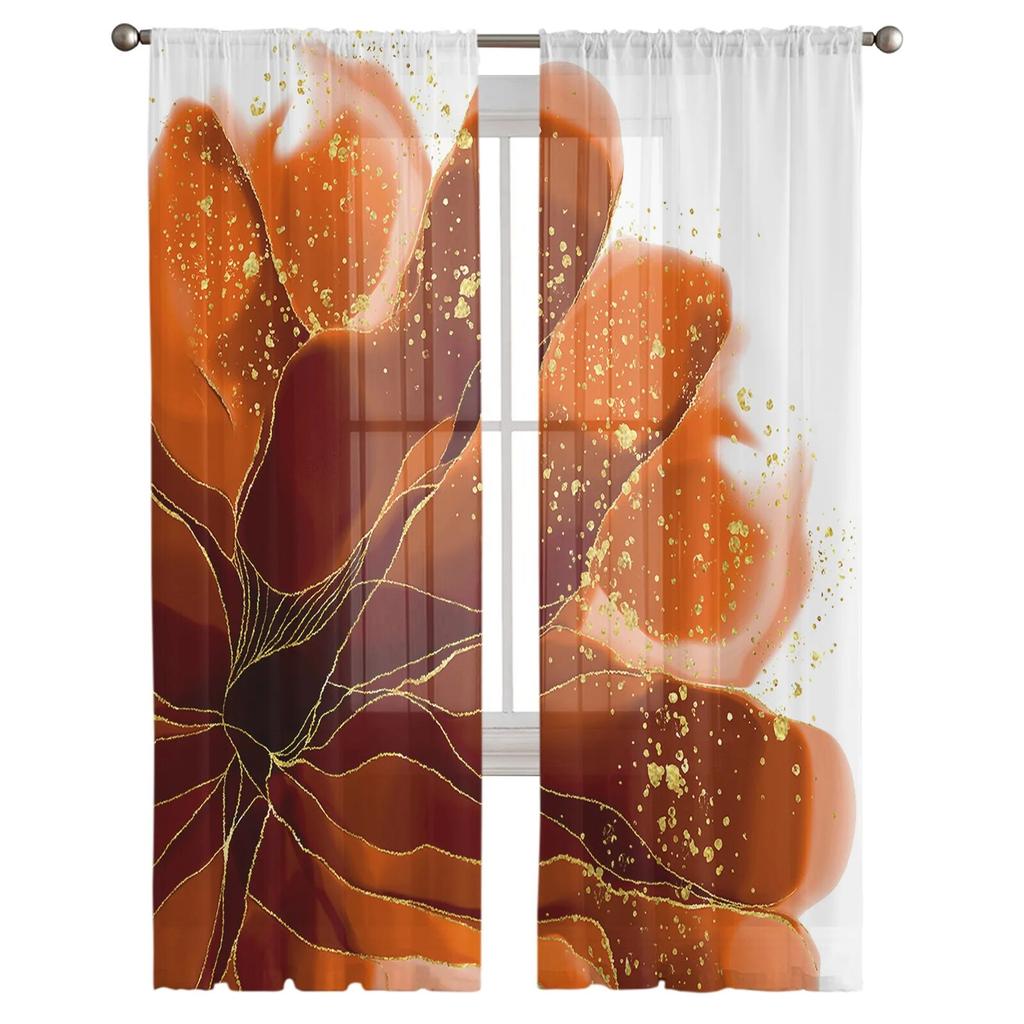 Градиентные акварельные цветочные оранжевые оконные тюлевые шторы для гостиной, кухни, домашнего декора, прозрачные шторы из вуали