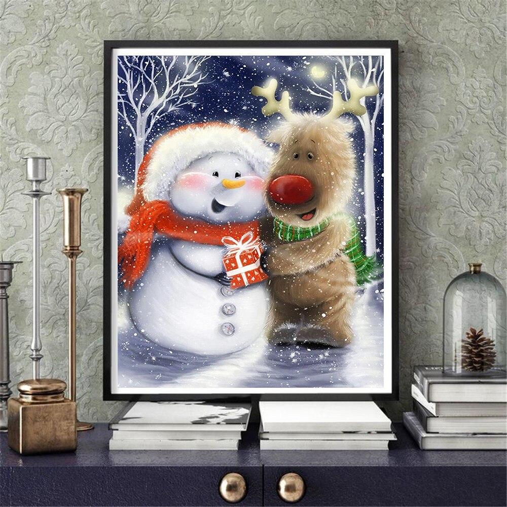 5D Diamond Painting Snowman Deer Full Drill Square Cross Stitch Diamond Embroidery Landscape Christmas Decoration