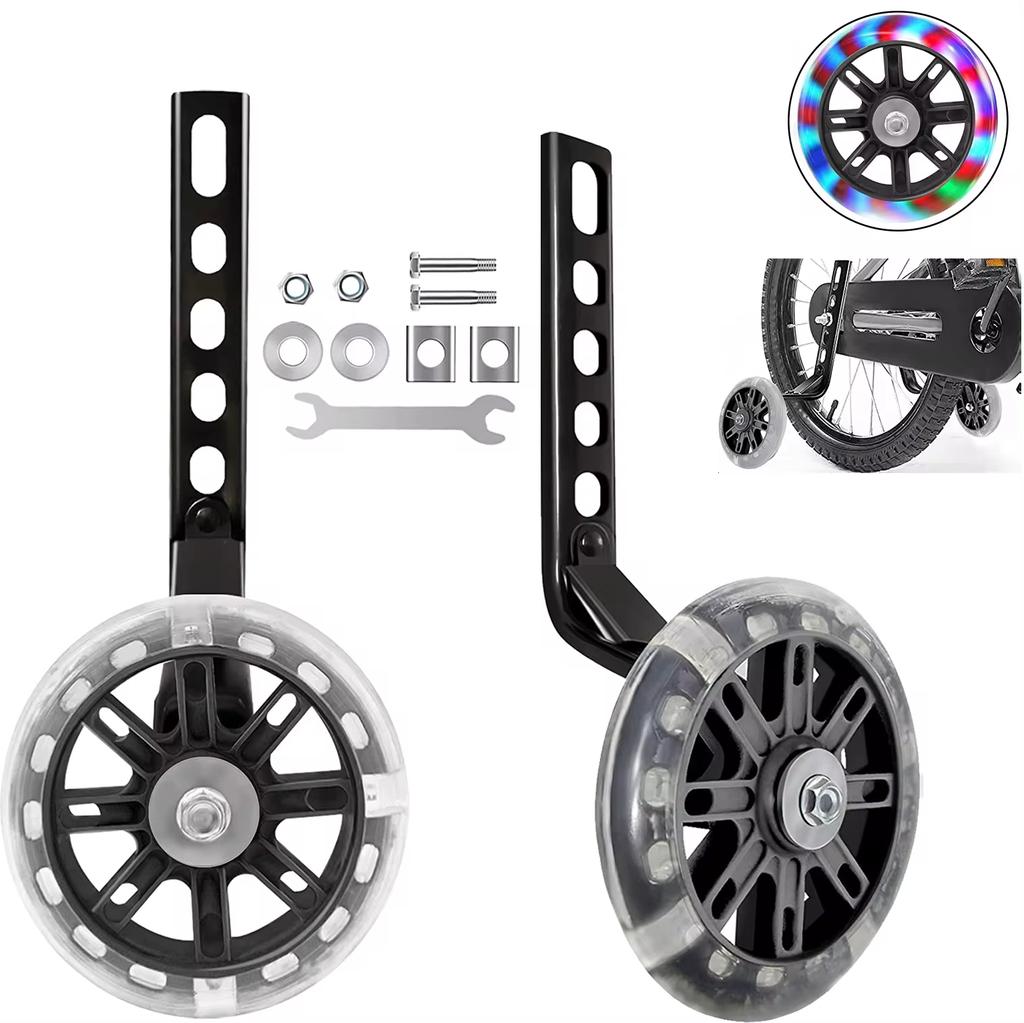 Children's Bicycle Training Wheels Flash Mute Wheel Bicycle Stabiliser Mounted Kit Compatible for 12 14 16 18 20 Inch Kids Bikes