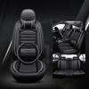 Deluxe 5-Seater PU Leather Auto Seat Covers with Built-in Lumbar Support - 2 Headrests & Steering Wheel Cover, Wearproof