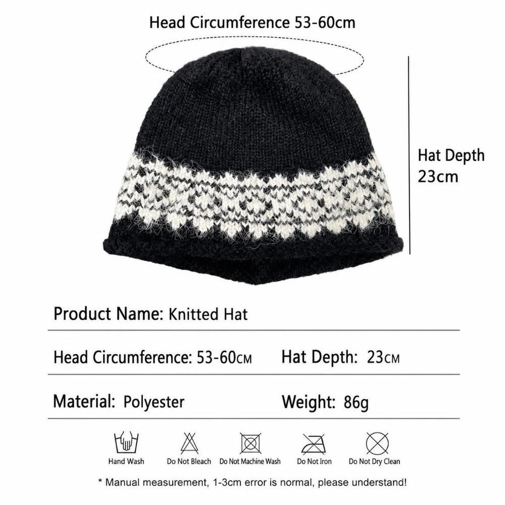 Face Slimming Rolled Edge Knitted Beanie Hat 53-60CM Fall Winter Hat Casual Daily