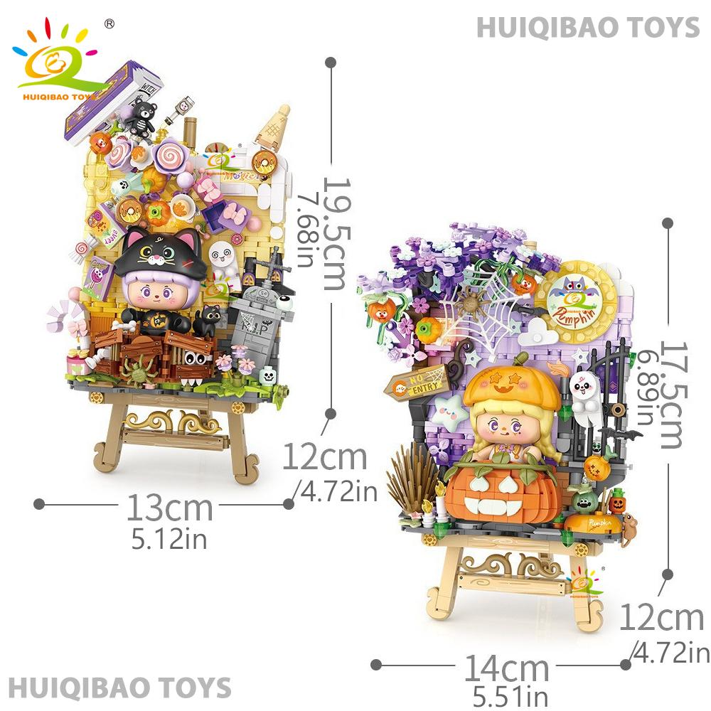 Halloween 3D Puzzle Easel Craft Kit Building Blocks City DIY Creative Bricks Toys for Adult Decorative Ornaments Gift