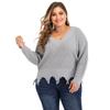 Women's Autumn and Winter Large Size Long Sleeve V-Neck Splicing Thickened Sweater