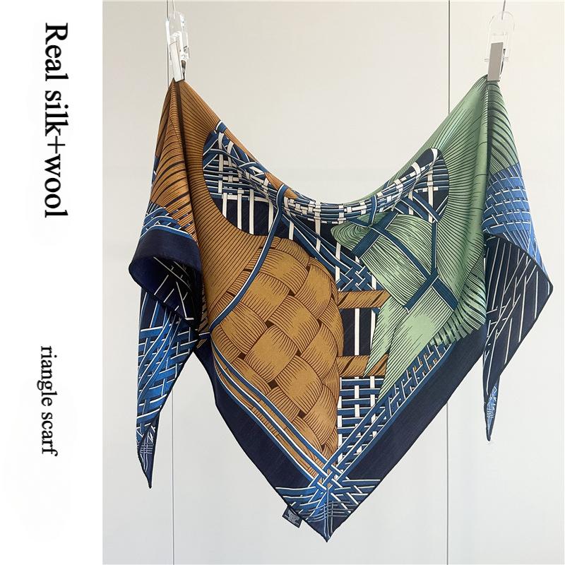 Luxury Mulberry Silk Wool Scarf Triangle Scarf Office Women's Hairband Folding Scarf Women's Shawl Scarf