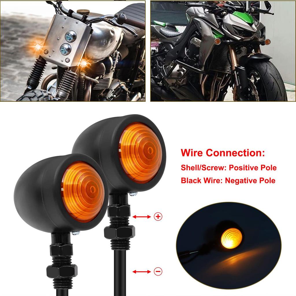 Biqing Motorcycle Indicators, Bullet Shape, Excellent Heat Dissipation, LED Turn Signals, Bullet-Shaped, Universal 12V, 2-Piece Set (Black)