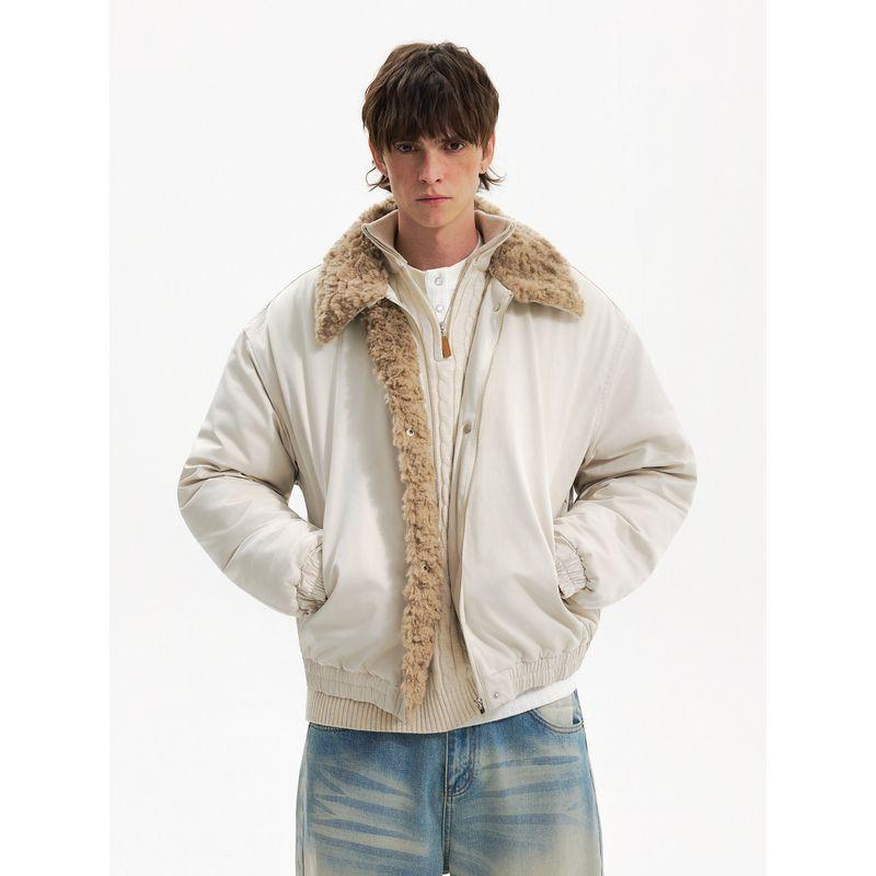 Blaexit Куртка в американском стиле с воротником из овечьей шерсти, хлопковое пальто для мужчин, утепленная зимняя куртка высокого класса на флисовой подкладке