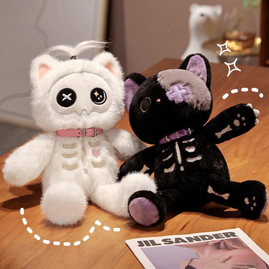 Cartoon Skull Cat Plush Toy Made With Pp Cotton Glows In The Dark Ideal For Customization