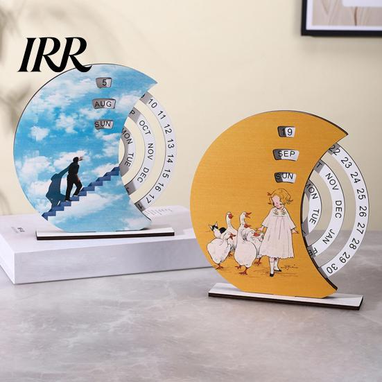 Childlike Girl Illustration Calendar Wooden Perpetual with Rotating Blocks Desktop Office Decor Desk Art Ornament Organizer Cute Motivational Gift for