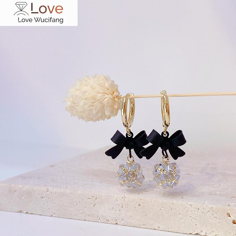Новые модные ювелирные изделия 14-каратное настоящее золотое покрытие цирконовый шар кулон черная лента бант серьги элегантные женские выпускные вечерние серьги