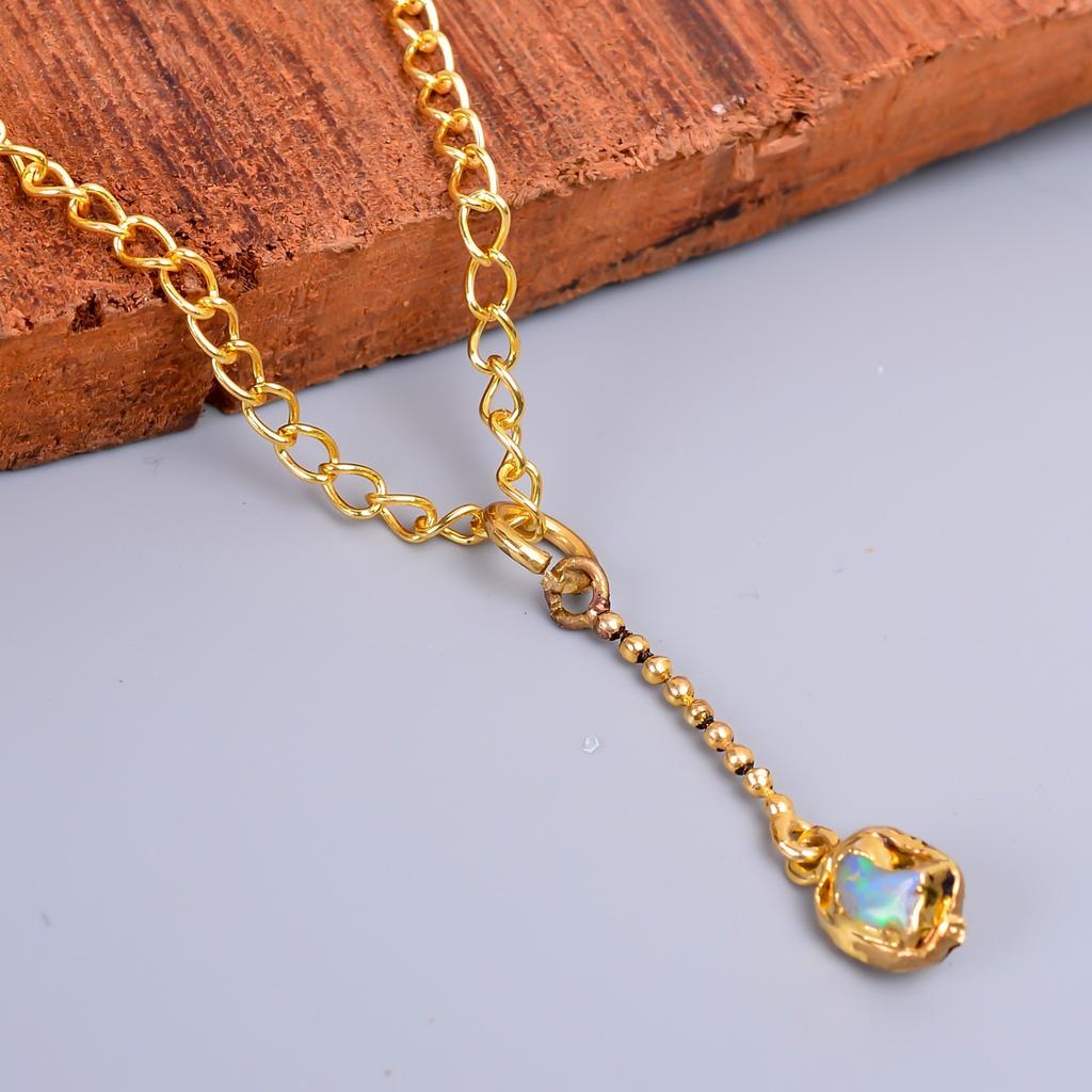 Изысканное ожерелье-цепь из натурального эфиопского опала, гальваническое покрытие, золотая отделка V-81