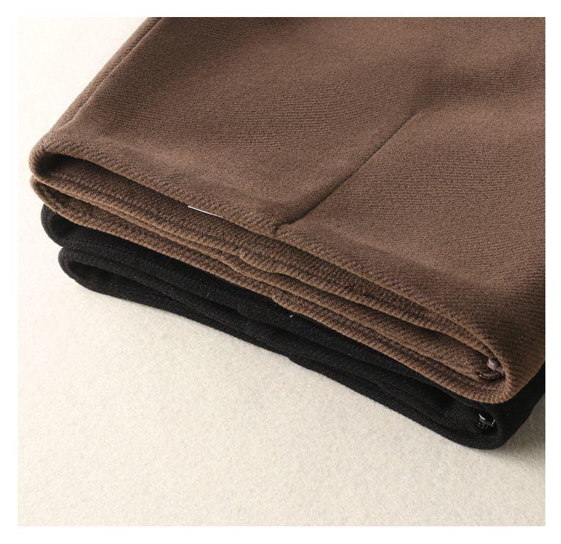 2025 Черная шерстяная юбка средней длины с разрезом и высокой талией - Осенне-зимний стройнящий стиль