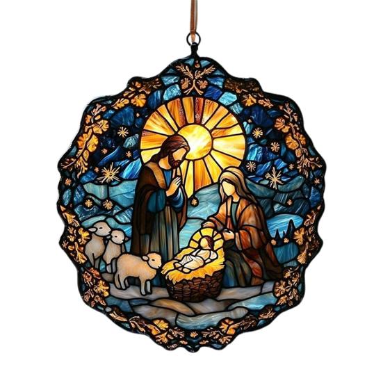 Рождественский вертеп, украшение ручной работы, круглый ловец солнца, первое рождественское украшение для ребенка, христианский религиозный подарок для украшения окна на елку