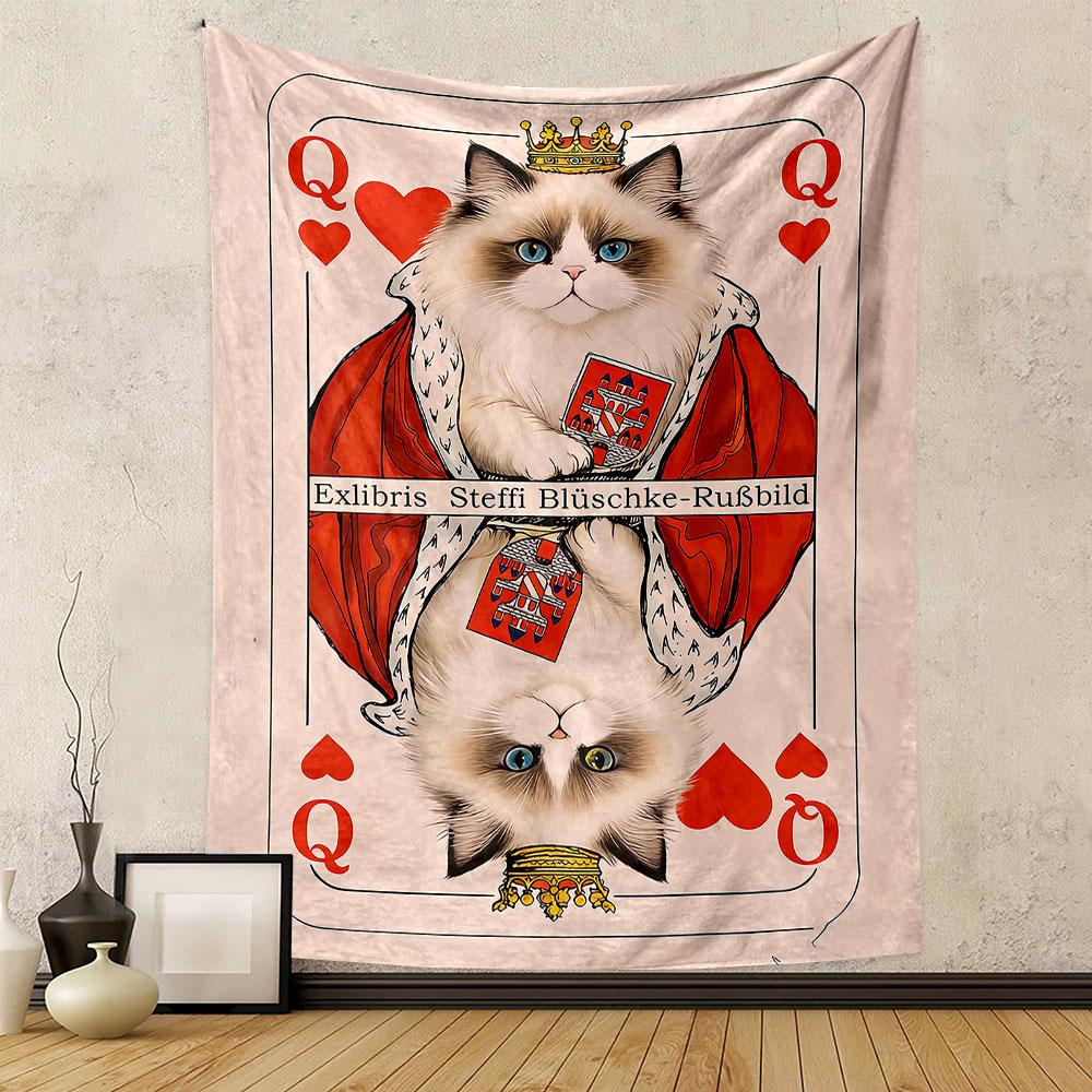 "Royal Cat Queen Playing Card Design" Patterned tapestry home decor, suitable for bedroom and living room, gift
