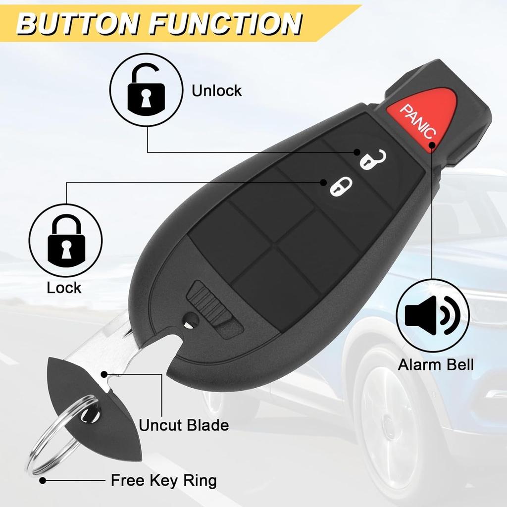 Key Fob Replacement for 2013-2021 Ram 1500 2500 3500 4500 5500/19-21 Ram 1500 Classic Car Keyless Entry Remote Control, GQ4-53T, 3 Buttons