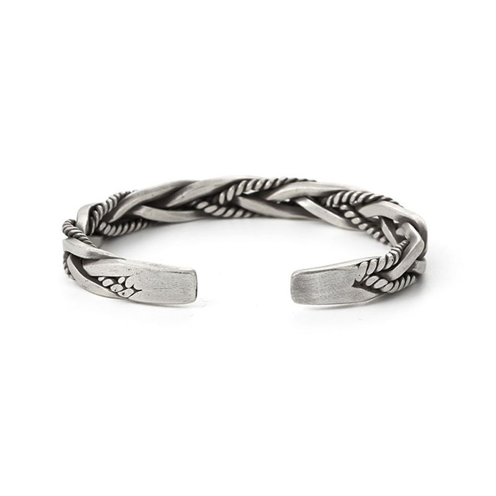 Geometric Vintage Woven Silver Color Men Simple Bangles Opening Bracelets Fashion Jewelry Twisted