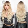 Long Synthetic Ombre Brown Blonde Wig Wavy Wigs with Bangs Cosplay Wigs for Women Party Use Heat Resistant Fiber