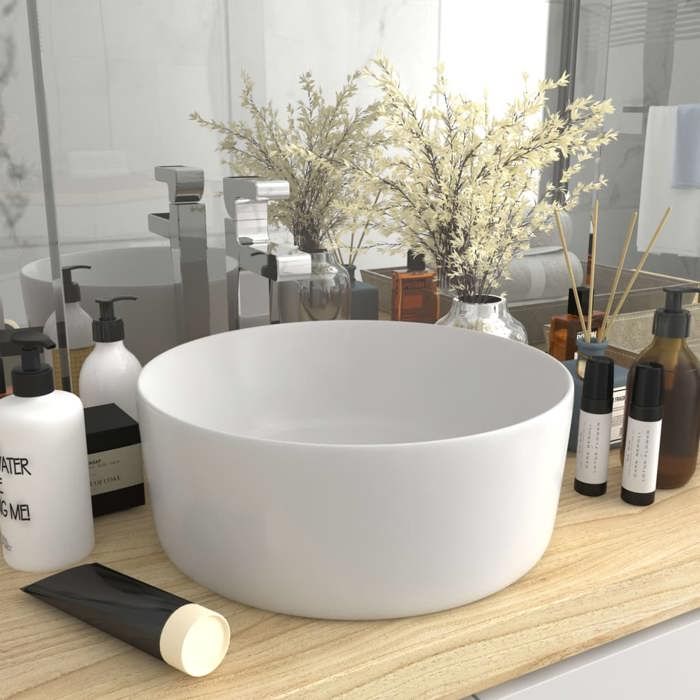 VidaXL Round Luxury Washbasin Countertop Toilet Sink Hand Basin Bathroom Cloakroom Kitchen Home Interior White 147009