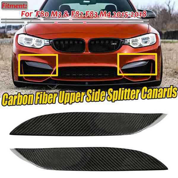 Carbon Fiber Front Bumper Lip Spoilers for 2015-2018 BMW M3/M4 (F80/F82/F83) – 1 Pair