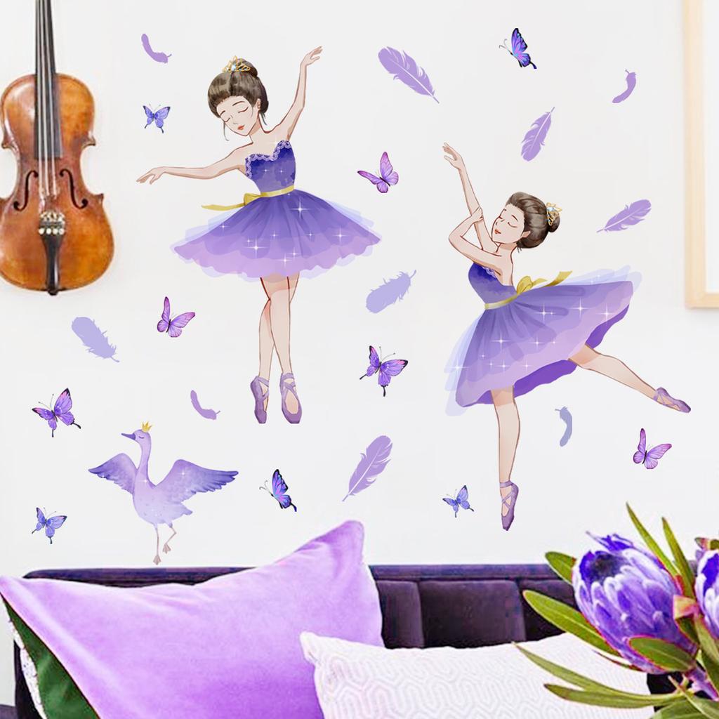 Танцующая девушка перо бабочка стикер стены фон стены украшения дома Наклейка на стену