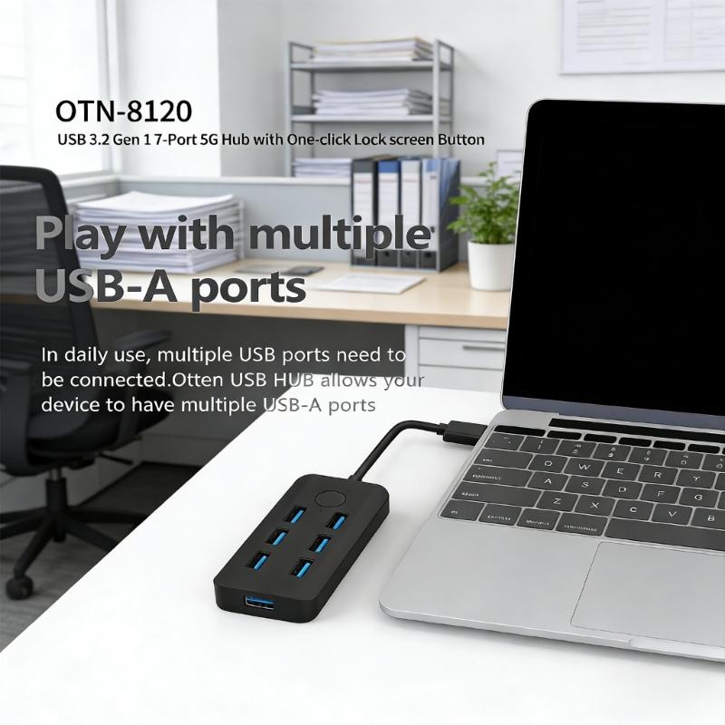 Compactly USB3.0 Dock USB Splitter With Lock Button Support 7 Devices Simultaneous Connection 5Gbps